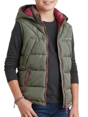 ZARA Gorpcore Streetwear Y2K Hooded Puffer Vest Jacket Olive Green 11-12Y